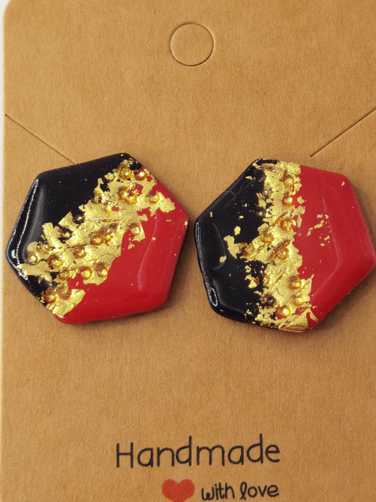 CCC Polymer Earrings Black Gold Red