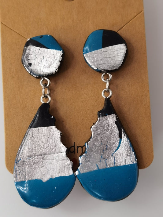 CCC Polymer Earrings Silver / Blue / Black