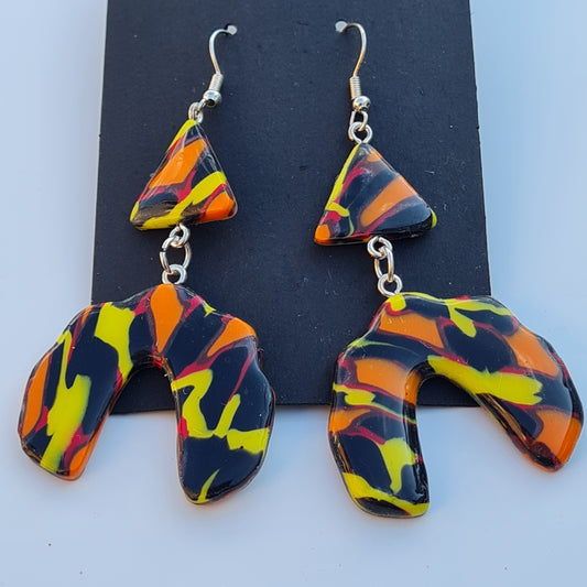 CCC Polymer Earrings Orange / Yellow / Black